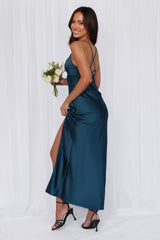 HELLO MOLLY The Sophia Satin Maxi Dress Teal