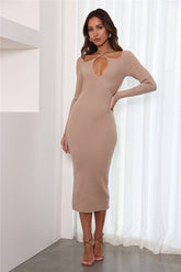 Crazy For Your Love Ribbed Midi Dress Beige