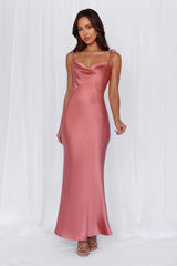 HELLO MOLLY The Penelope Cowl Satin Maxi Dress Rose