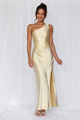 HELLO MOLLY The Aurora One Shoulder Satin Maxi Dress Yellow