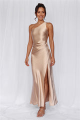 HELLO MOLLY The Aurora One Shoulder Satin Maxi Dress Champagne