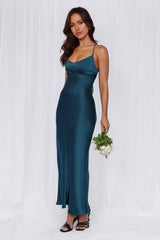 HELLO MOLLY The Samara Satin Maxi Dress Teal