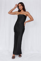 HELLO MOLLY The Felicity Strapless Satin Maxi Dress Black
