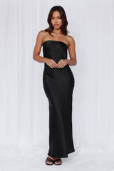 HELLO MOLLY The Felicity Strapless Satin Maxi Dress Black