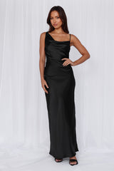 HELLO MOLLY The Madeline Cowl Satin Maxi Dress Black