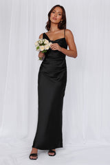 HELLO MOLLY The Madeline Cowl Satin Maxi Dress Black