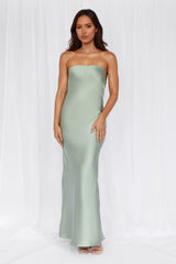 HELLO MOLLY The Felicity Strapless Satin Maxi Dress Sage