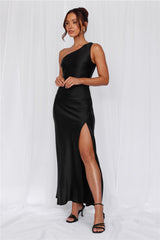 HELLO MOLLY The Aurora One Shoulder Satin Maxi Dress Black