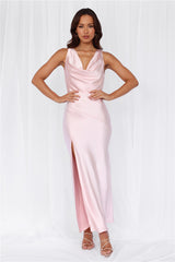 HELLO MOLLY The Loretta Cowl Satin Maxi Dress Pink
