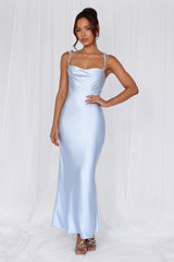 HELLO MOLLY The Penelope Cowl Satin Maxi Dress Blue