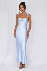 HELLO MOLLY The Penelope Cowl Satin Maxi Dress Blue