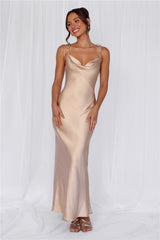 HELLO MOLLY The Penelope Cowl Satin Maxi Dress Champagne
