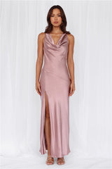 HELLO MOLLY The Loretta Cowl Satin Maxi Dress Dusty Pink