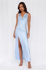 HELLO MOLLY The Loretta Cowl Satin Maxi Dress Blue