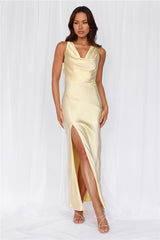 HELLO MOLLY The Loretta Cowl Satin Maxi Dress Yellow