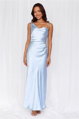 HELLO MOLLY The Madeline Cowl Satin Maxi Dress Blue