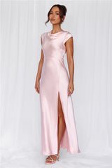 HELLO MOLLY The Valentina Cap Sleeve Satin Maxi Dress Pink