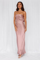 HELLO MOLLY The Felicity Strapless Satin Maxi Dress Dusty Pink