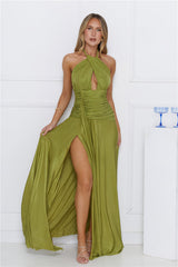 Celebration Of Style Halter Maxi Dress Olive