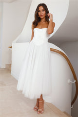 Castle Ballroom Satin Tulle Maxi Dress White