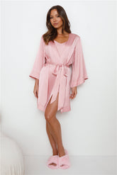 HELLO MOLLY Breakfast In Bed Satin Pyjama Robe Pink