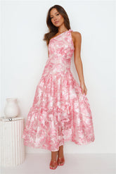 Fashion Blast One Shoulder Midi Dress Pink