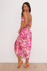 Color Splash Satin Midi Dress Pink