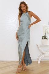 Light Minds Satin Midi Dress Sage
