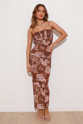 Blossom Mesh Maxi Dress Brown