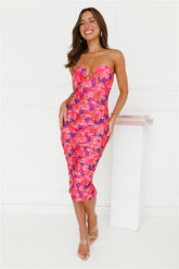 Only A Summer Fling Strapless Mesh Midi Dress Pink
