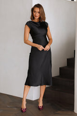 Get In Formation Satin Midi Dress Black