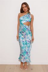 Color Splash Satin Midi Dress Blue