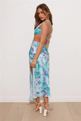Color Splash Satin Midi Dress Blue