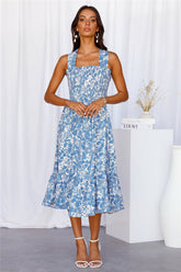Flourishin Babe Midi Dress Blue