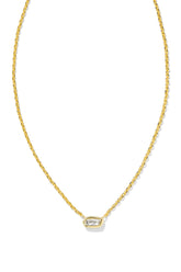 Fern Crystal Short Pendant Necklace Gold White Crystal