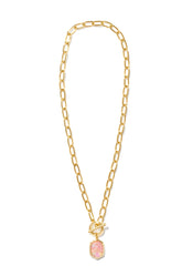 Daphne Link And Chain Necklace Gold Light Pink Iridescent Abalone