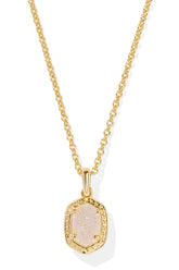 Daphne Gold Framed Short Pendant Necklace Iridescent Drusy