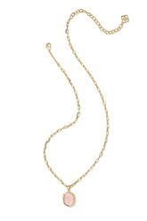 Daphne Gold Pave Frame Short Pendant Necklace Rose Quartz