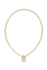 Ari Heart Gold Enamel Frame Link And Chain Necklace Ivory Mother Of Pearl