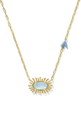 Elisa Bird Gold Short Pendant Necklace Sky Blue Mother Of Pearl
