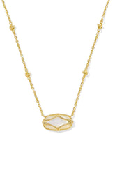 Elisa Lattice Frame Gold Short Pendant Necklace Ivory Mother Of Pearl