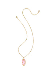 Elle Lattice Frame Gold Large Long Pendant Necklace Blush Ivory Mother Of Pearl