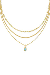 Mini Elisa Gold Triple Strand Necklace Light Teal Kyocera Opal