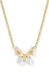 Bianca Butterfly Gold Short Pendant Necklace Iridescent White Mix
