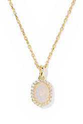 Daphne Gold Crystal Frame Short Pendant Necklace Iridescent Drusy