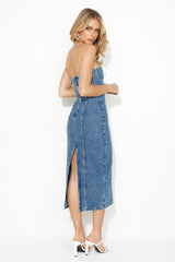 LIONESS Smokeshow Strapless Dress Blue Denim