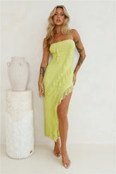 Gleaming Days Mesh Frill Maxi Dress Lime