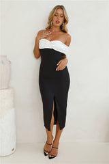 Date At Fine Dining Off Shoulder Midi Dress Black