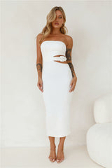 Online Chat Strapless Denim Midi Dress White