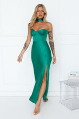 Lady In Silk Strapless Maxi Dress Green